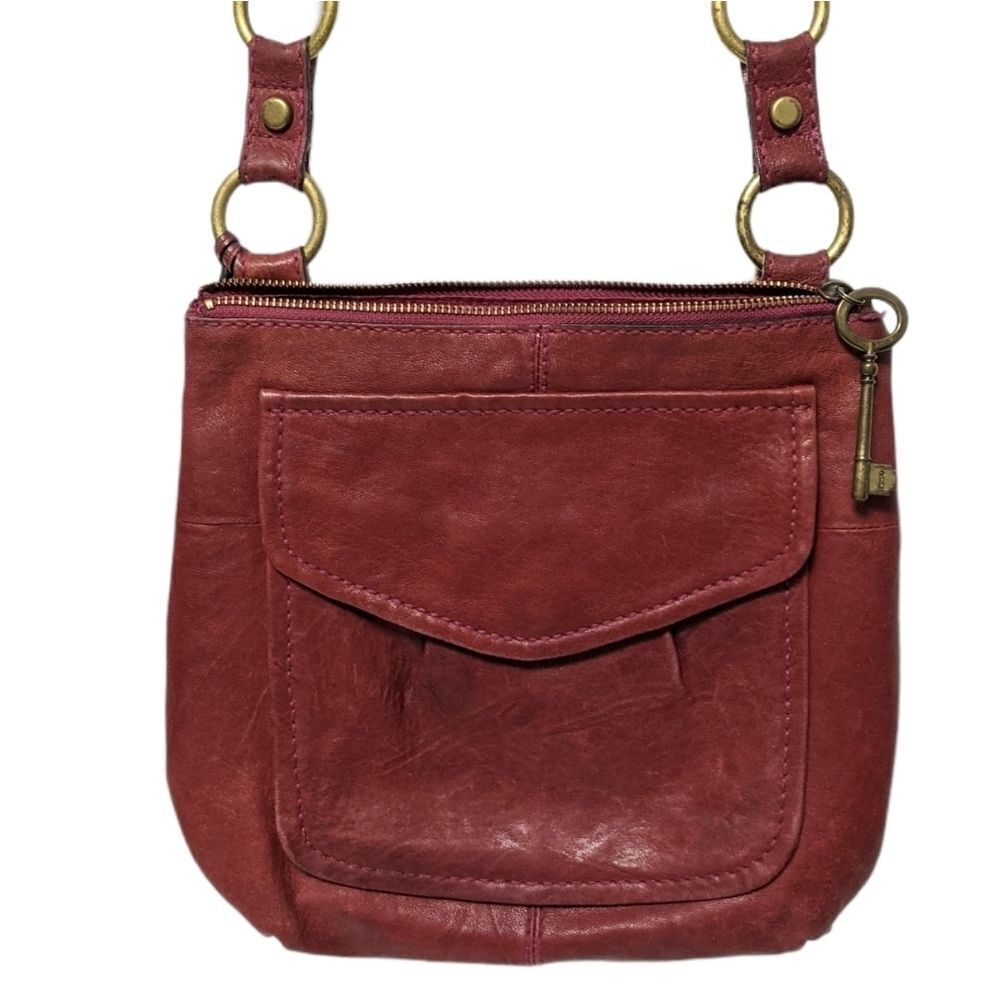 FOSSIL Dark Red Leather Lock Key Crossbody Bag - Picture 6 of 16